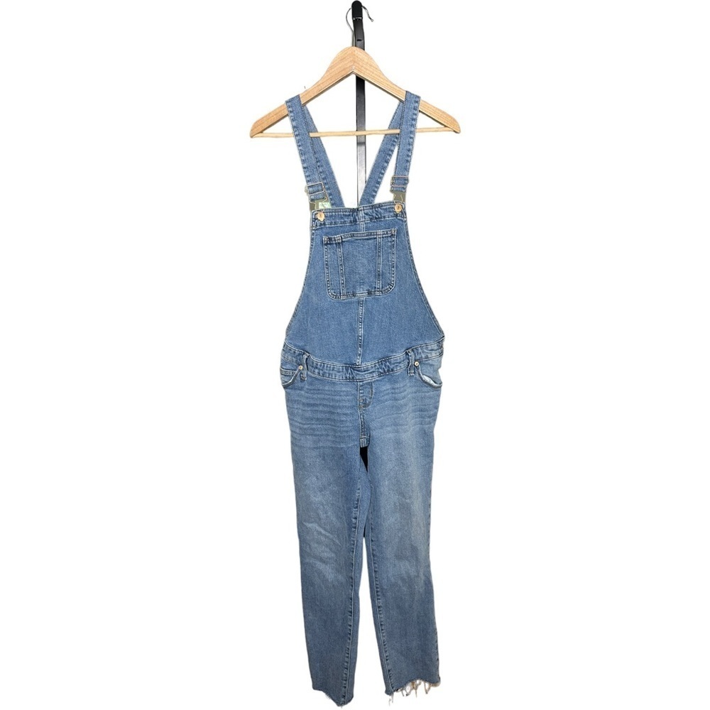 Isabel Maternity Denim Raw Hem Factory Fade Overalls 2